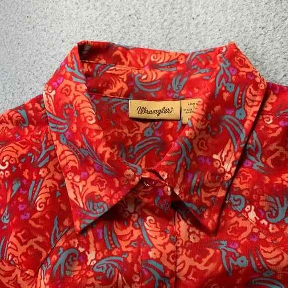 WRANGLER Shirt Womens Large Button Up Blouse Top Floral Sheer Red - Picture 6 of 7